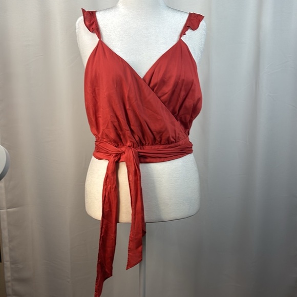 Express V-Neck Wrap Cropped Tank with Ruffled Spaghetti Straps- NWT- XL - Picture 3 of 12